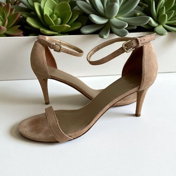 STUART WEITZMAN Beige Leather Ankle Strap Heels Size 8.5 - Picture 1 of 8